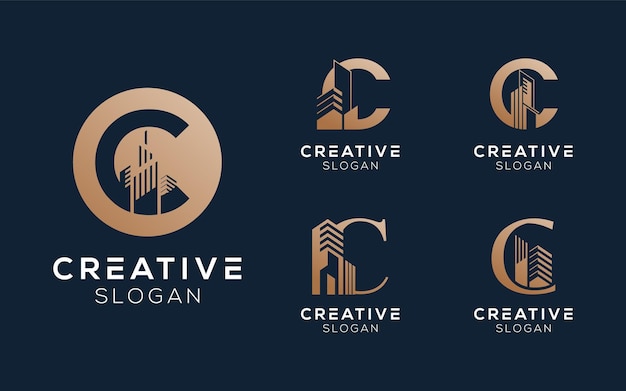 Configurar la letra C con el diseño del logotipo del edificio o del arquitecto en colores de lujo