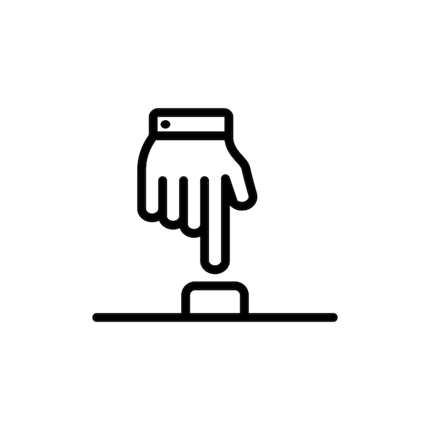 Configure el icono del botón de empuje manual Presione desde el símbolo vectorial del timbre de la puerta de la mano en un signo de botón táctil de estilo negro lleno y delineado