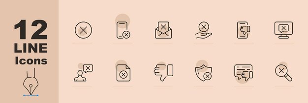 Configure el icono de cancelación Mensaje pulgares hacia abajo prohibición de lupa control parental de teléfono inteligente fondo de color pastel icono de línea vectorial para negocios