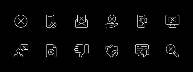 Configure el icono de cancelación Mensaje pulgares hacia abajo prohibición de lupa control parental de teléfono inteligente Icono de línea blanca en fondo negro Icono de linea vectorial para negocios y publicidad