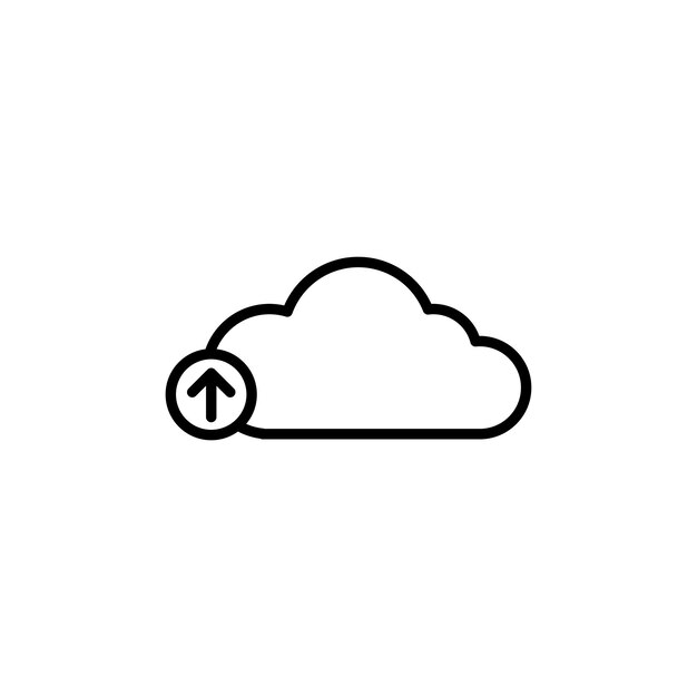 Configure el icono de carga en la nube cargar el archivo o la carpeta al servidor de nube virtual símbolo vectorial guardar en el almacenamiento en la nube signo en negro relleno y estilo delineado