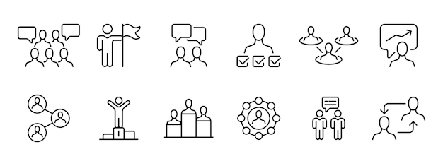 Configure icono comando Comunidad discusión capítulo comunicación elecciones descentralización gráficos líder calificación cambio de predecesor Sociedad elección de concepto de cabeza icono de línea vectorial