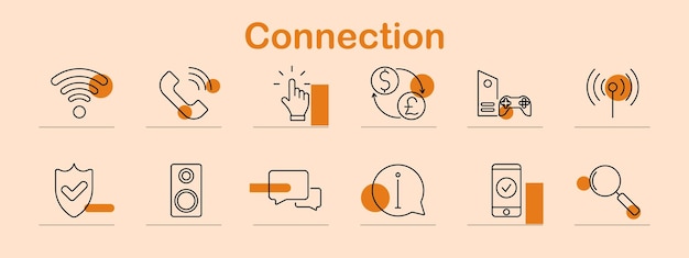 Configure el icono de conexión llamada telefónica WiFi haga clic cambio de moneda juego señal escudo altavoces voz burbuja información teléfono inteligente lupa conectividad