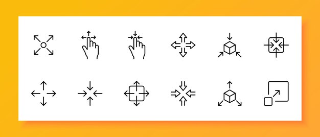 Configure el icono de control táctil Zoom en zoom out touchpad minimizar expandir icono negro en un fondo blanco icono de línea vectorial para negocios y publicidad