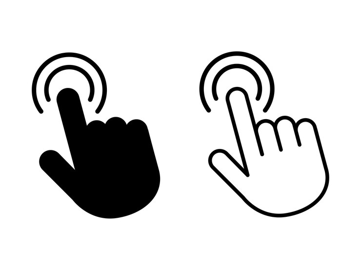 Vector configure el icono del cursor de la mano haga clic en el icono puntero vectorial haga clic en la mano hace clic en el ícono del cursor del ratón toque el signo