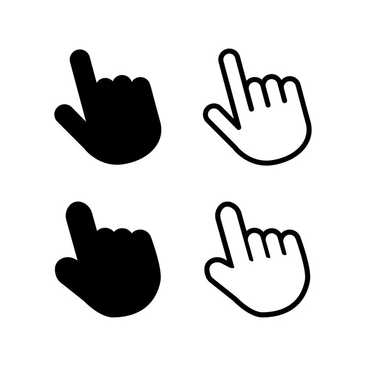 Configure el icono del cursor de la mano El ratón de la computadora haga clic en el cursor sobre un fondo blanco