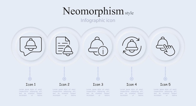 Configure el icono de la línea de campana Haga clic en el archivo de recordatorio mensaje de notificación velocidad del reloj modo silencioso Estilo de neomorfismo Icono de línea vectorial para negocios