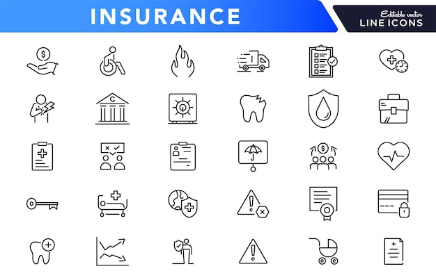 Configure el icono de la línea de seguro Beneficios de los empleados seguro UI paquete de iconos de contorno delgado