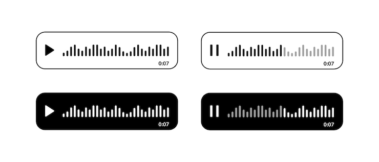 Vector configure el icono del vector de mensaje de voz en negro y delinear la onda de sonido para redes sociales y aplicaciones de música