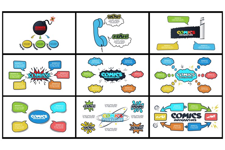 Vector configure infografía de cómics con pasos opciones partes o procesos visualización de datos de negocios plantilla de infografía