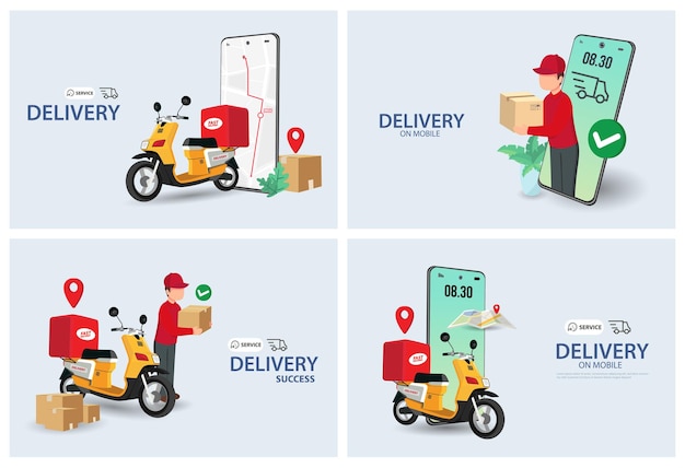 Configure el paquete de entrega rápida por scooter en el teléfono inteligente móvil Solicite el paquete en comercio electrónico por aplicación