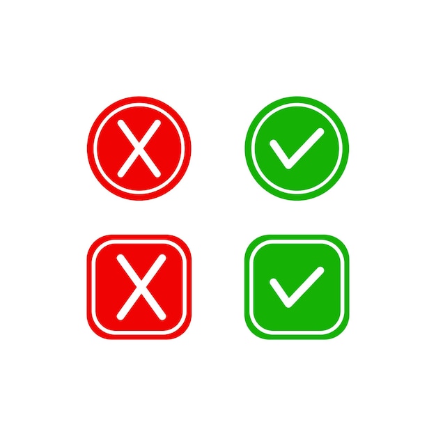 Configure el símbolo del icono de marca de comprobación El icono del cuadro de comprobación con los botones cuadrados de círculo correcto e incorrecto sí o no
