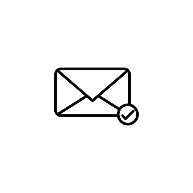 Configure la suscripción Compruebe el símbolo del vector de correo en un estilo de correo electrónico de marketing de voto lleno y delineado en negro