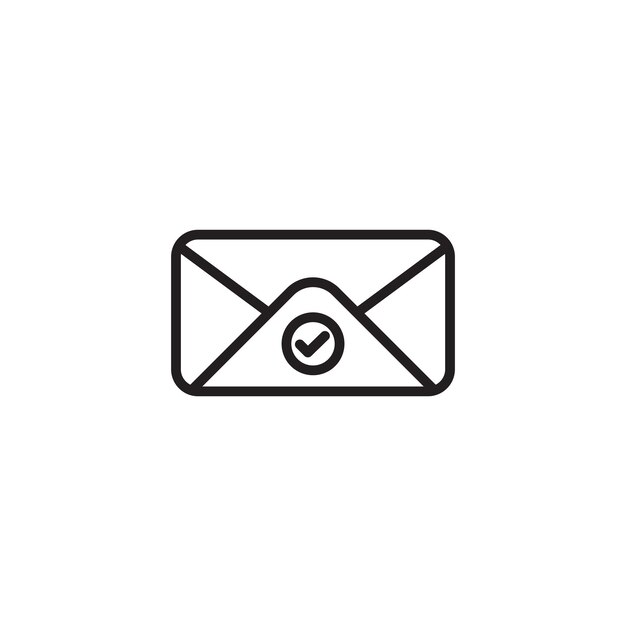 Configure la suscripción Compruebe el símbolo del vector de correo en un estilo de correo electrónico de marketing de voto lleno y delineado en negro