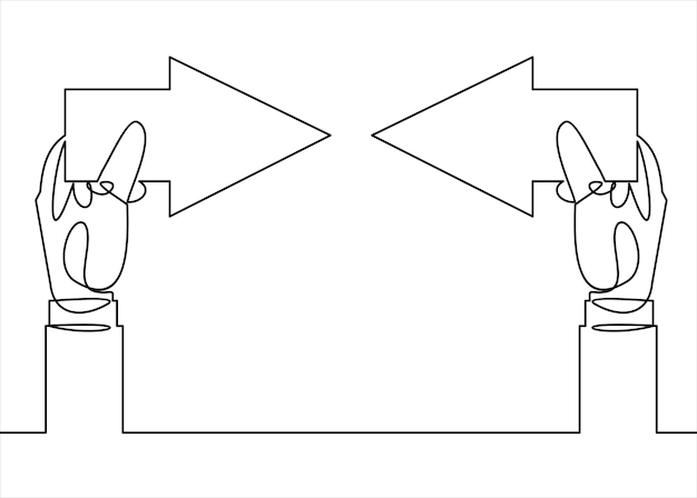 Conflicto de intereses concepto de negocio flechas uno contra el otro diseño plano de ilustración vectorial