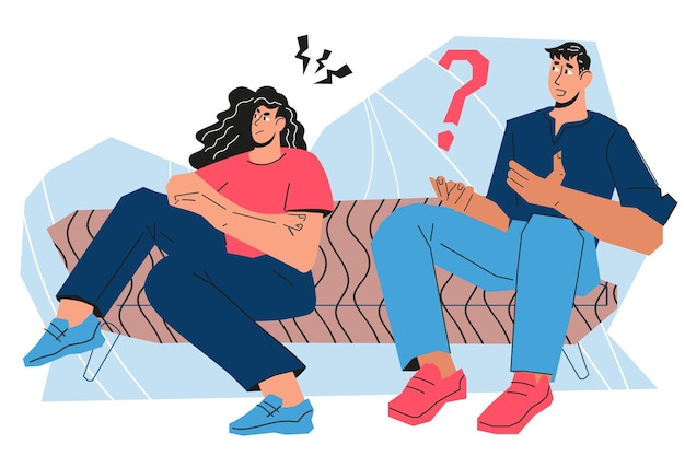 Conflicto de relación y malentendido en la ilustración de vectores planos de pareja aislados
