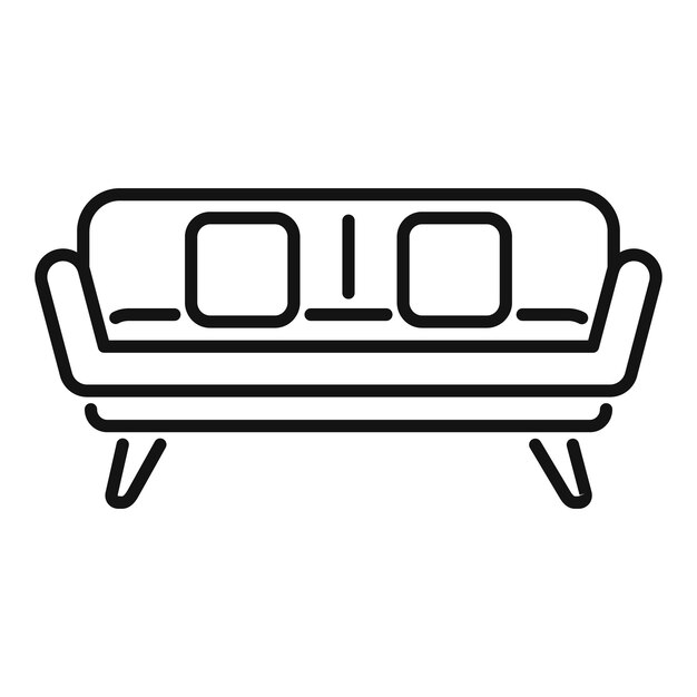 Confortable sofá con almohadas de pie en las piernas icono línea delgada