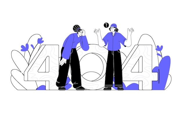 confused man and woman looking for something through number 404 line art style