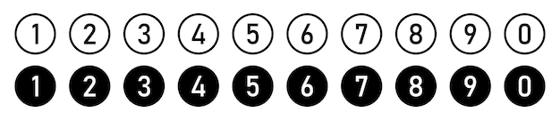 Conjunto de 1 a 9 números diseño simple aislado Tipografía conjunto de rondas 1 a 9 Números tipo numérico
