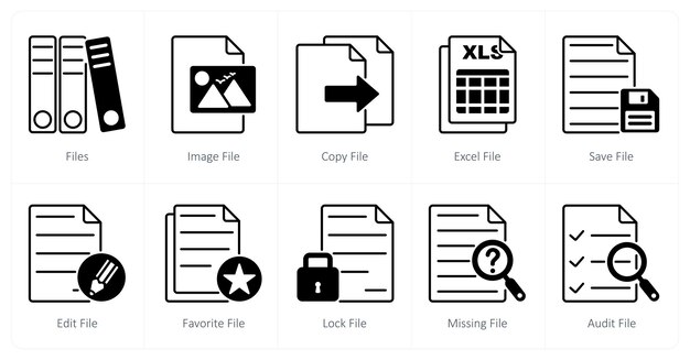 Un conjunto de 10 archivos con iconos como archivos, archivos de imagen, archivos de copia