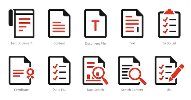 Un conjunto de 10 iconos de archivo como archivo de documento de contenido de documento de texto