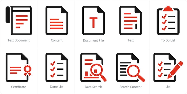 Un conjunto de 10 iconos de archivo como archivo de documento de contenido de documento de texto