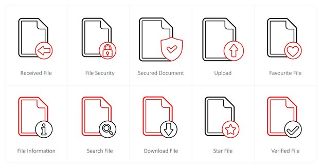Un conjunto de 10 íconos de archivo como archivo recibido documento protegido de seguridad de archivo