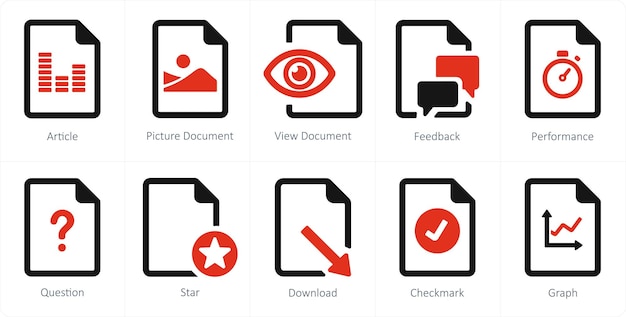 Un conjunto de 10 íconos de archivo como artículo imagen documento vista documento