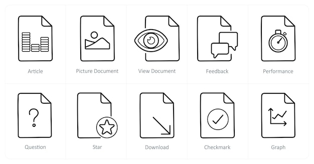 Un conjunto de 10 íconos de archivo como artículo imagen documento vista documento
