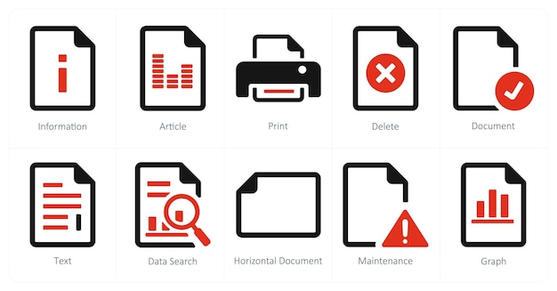 Un conjunto de 10 íconos de archivo como artículo de información de impresión