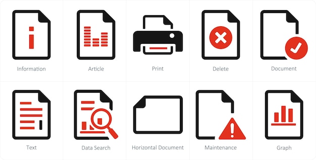 Un conjunto de 10 íconos de archivo como artículo de información de impresión