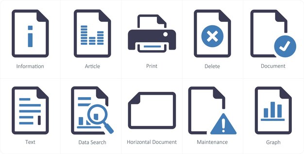 Un conjunto de 10 íconos de archivo como artículo de información de impresión