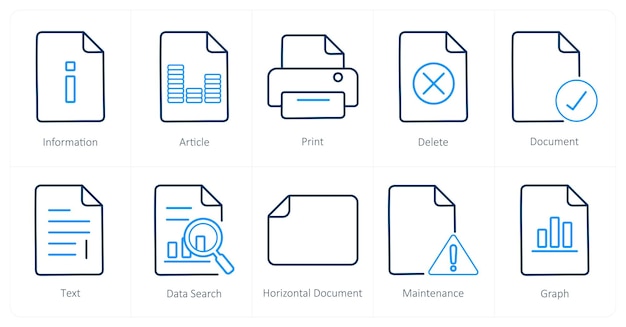 Un conjunto de 10 íconos de archivo como artículo de información de impresión