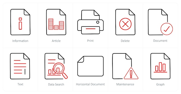 Un conjunto de 10 íconos de archivo como artículo de información de impresión