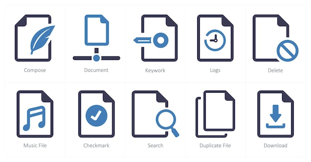 Un conjunto de 10 iconos de archivo como clave de documento de composición