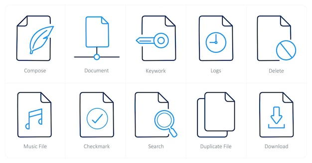 Un conjunto de 10 iconos de archivo como clave de documento de composición