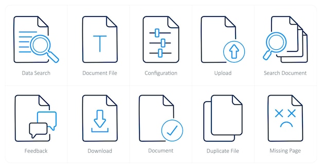 Un conjunto de 10 iconos de archivo como configuración de archivo de documento de búsqueda de datos