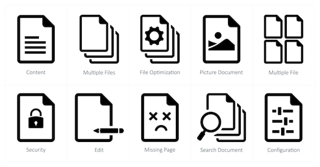 Un conjunto de 10 íconos de archivo como contenido optimización de archivos múltiples