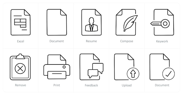 Un conjunto de 10 íconos de archivo como el currículum del documento de Excel