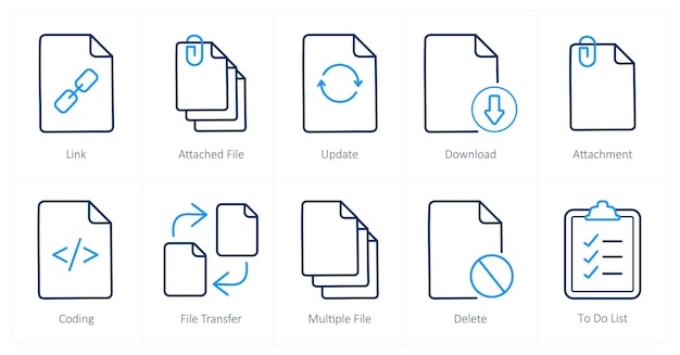 Un conjunto de 10 íconos de archivo como enlace adjunto a la actualización de archivo