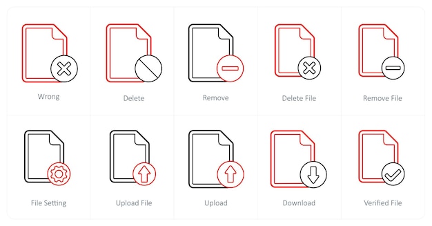 Un conjunto de 10 íconos de archivo como erróneo borrar quitar