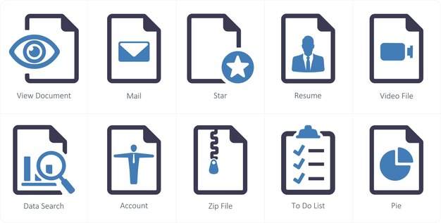 Un conjunto de 10 íconos de archivo como estrella de correo de documento de vista