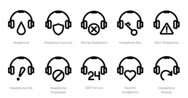Un conjunto de 10 iconos de auriculares como auriculares seguridad auriculares equivocado auriculares