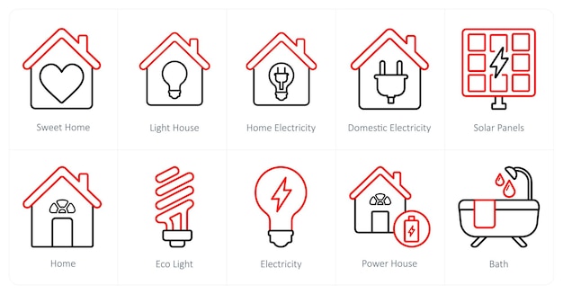 Un conjunto de 10 íconos de bienes raíces como electricidad en el hogar renovación del hogar reparación del hogar