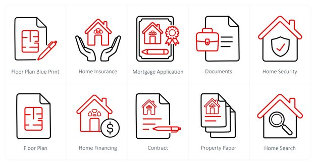 Un conjunto de 10 iconos de bienes raíces como plano de piso plan azul impresión de la aplicación de hipoteca de seguro de hogar