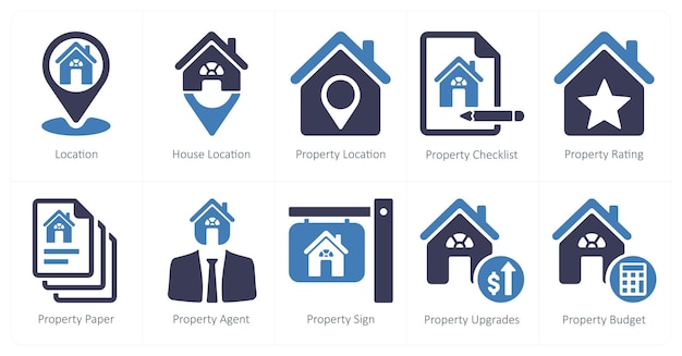 Un conjunto de 10 iconos de bienes raíces como ubicación de la casa ubicación de la propiedad ubicación