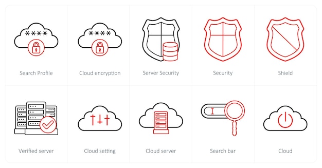Un conjunto de 10 iconos de big data como perfil de servidor encriptación en la nube seguridad del servidor