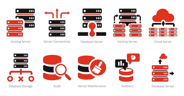 Un conjunto de 10 íconos de Big Data como servidor de alojamiento servidor de conectividad servidor de hospedaje