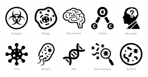 Un conjunto de 10 iconos de Ciencia y Experimento como biología biológica neurociencia