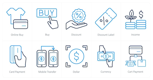Un conjunto de 10 iconos de comercio electrónico como descuento de compra en línea